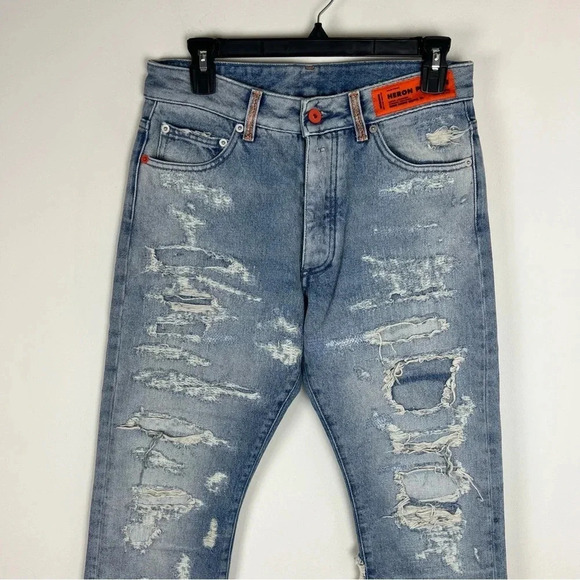 Heron Preston Distressed Effect Jeans Mens Straight Leg Ripped Size 27 - Picture 8 of 14